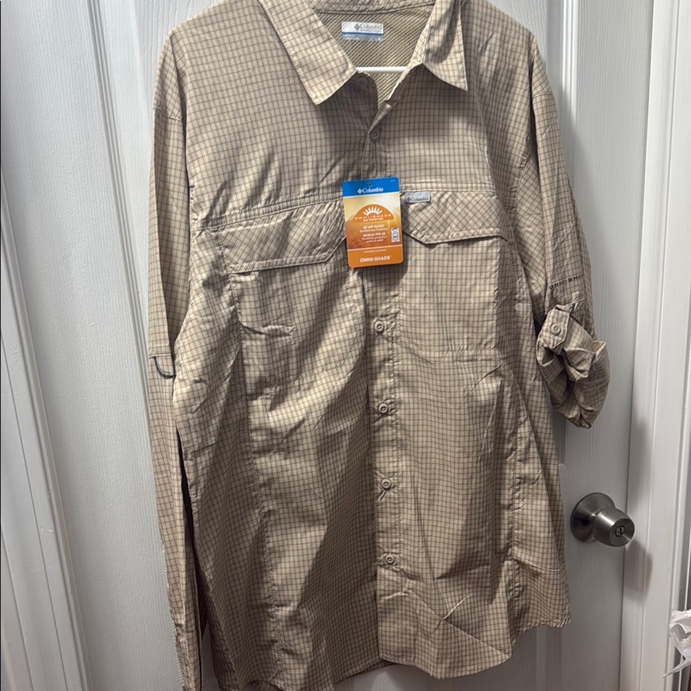 Columbia Beige Checkered Long Sleeve Shirt